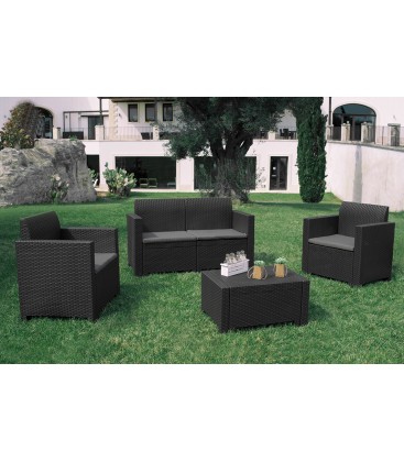 Salotto per esterno effetto rattan in polipropilene (4 posti + tavolino)