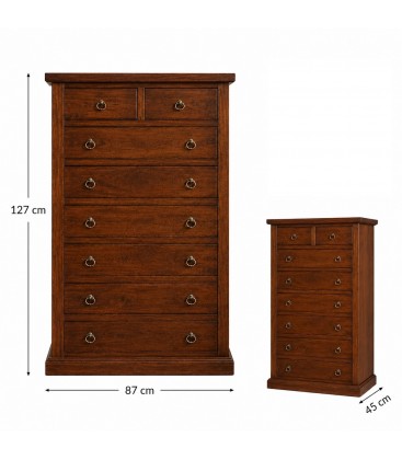 Cassettiera Settimino in legno Noce Arte povera 6+2 cassetti