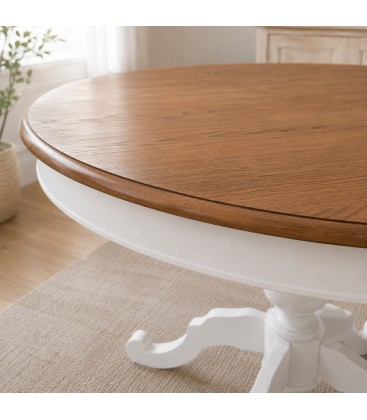 Tavolo rotondo allungabile bianco con piano rovere patinato