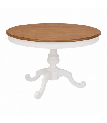 Tavolo rotondo allungabile bianco con piano rovere patinato