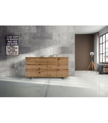 Credenza in rovere nodato spazzolato piedi in metallo