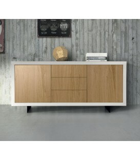 Credenza moderna bianco e rovere con piedi in metallo