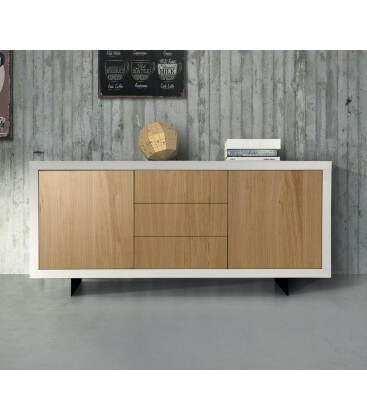 Credenza moderna bianco e rovere con piedi in metallo