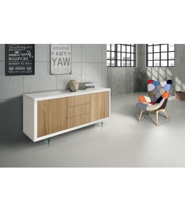 Credenza moderna bianco e rovere con piedi in metallo