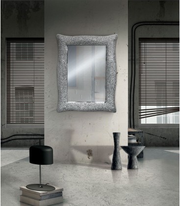 Specchio con cornice ondulata argento effetto mosaico