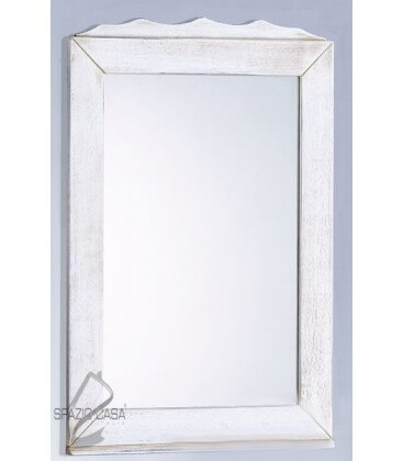 Specchio in legno con corona - Bianco decò