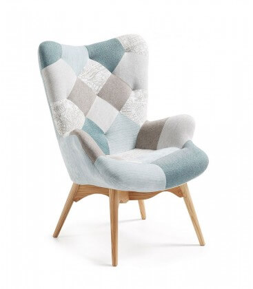 Poltrona patchwork imbottita con braccioli e schienale