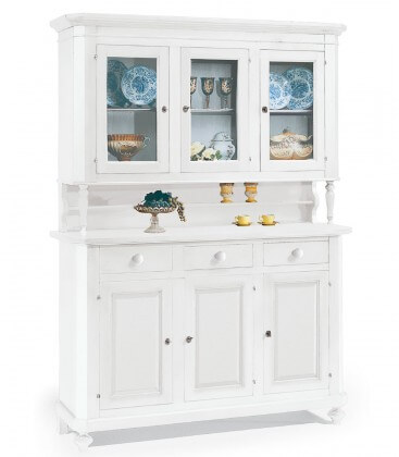 Credenza a 4 porte con alzata a 4 ante in vetro
