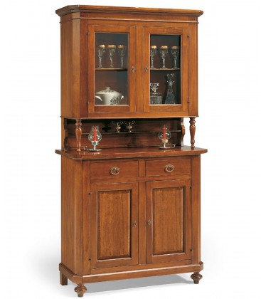 Credenza a 2 porte con alzata a 2 ante in vetro