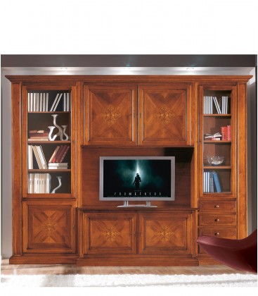 Composizione parete attrezzata classica noce con decori