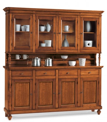 Credenza a 4 porte con alzata a 4 ante in vetro