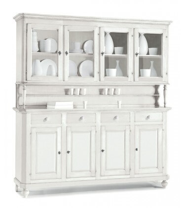 Credenza a 4 porte con alzata a 4 ante in vetro