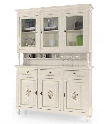 Credenza a 4 porte con alzata a 4 ante in vetro