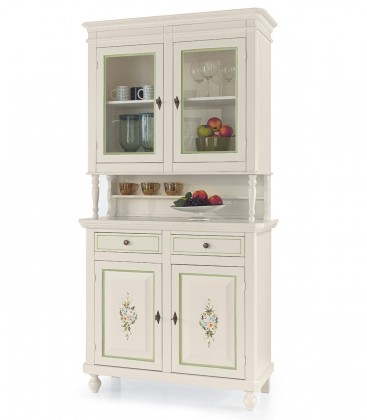 Credenza a 2 porte con alzata a 2 ante in vetro