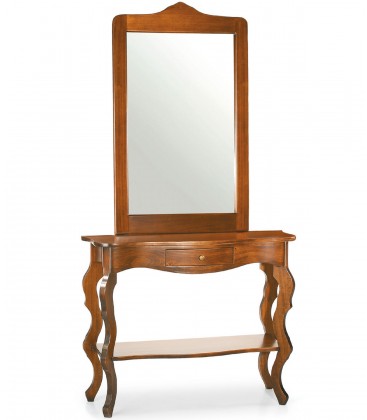 Ingresso Consolle Barocco e Specchio Cornice Legno noce lucido
