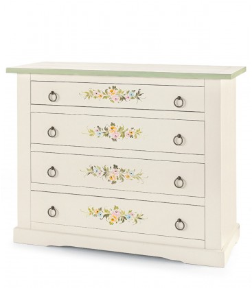 Comò 3+1 cassetti bianco con decori