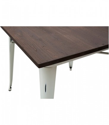 Tavolo in metallo bianco con piano in legno