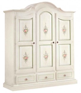 Armadio Legno 3 Porte Cappello Gendarme Bianco con decori