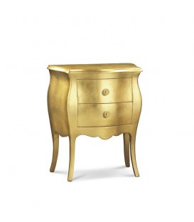 Comodino in Legno Bombato 2 Cassetti foglia oro