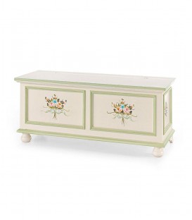 Cassapanca 120 cm in legno con piedi a cipolla Bianco Lucido con Decori