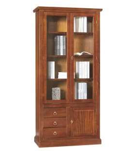 Libreria 2 ante + 3 cassetti e anta chiusa in legno Noce