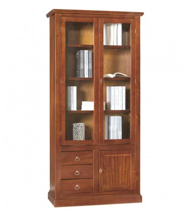 Libreria in legno 2 Ante vetrate + 3 cassetti + anta chiusa