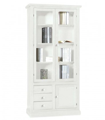 Libreria 2 ante + 3 cassetti e anta chiusa in legno Bianco Opaco