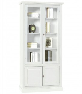 Libreria in legno 2 Ante in vetro Bianco Opaco