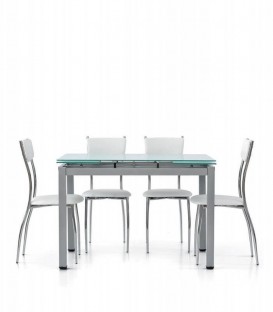 Tavolo rettangolare con piano in vetro allungabile Grigio