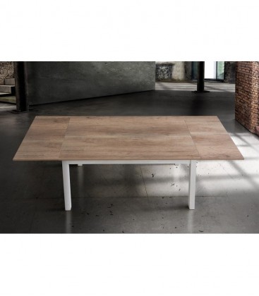 Tavolo bicolore aperto con piano in legno rovere