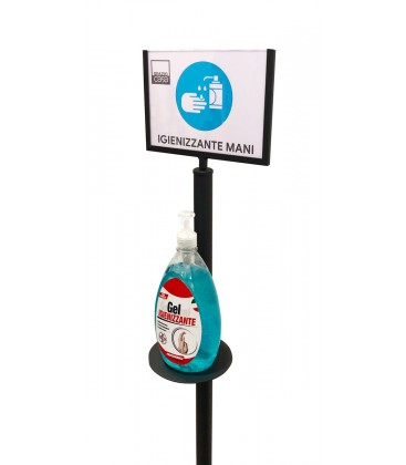 Colonna Porta Dispenser con Display in ferro base tonda per Disinfettante Gel Mani