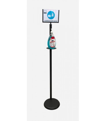 Colonna Porta Dispenser con Display in ferro base tonda per Disinfettante Gel Mani
