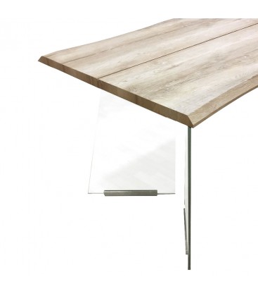 Tavolo con Base in Vetro e Piano in Legno