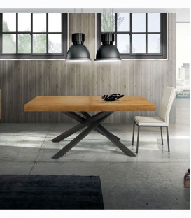 Tavolo Allungabile in Rovere Nodato con Gambe Incrociate Nere