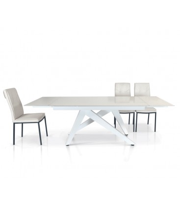 Tavolo Rettangolare allungabile con base metallo e vetro bianco