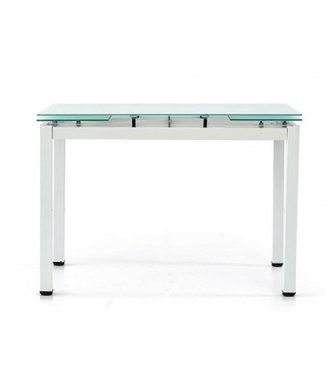 Set Tavolo bianco rettangolare allungabile in vetro + 4 Sedie in acciaio