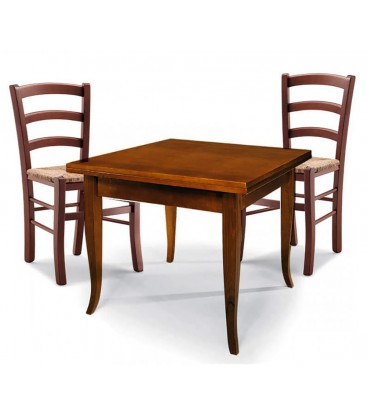 Set Tavolo quadrato allungabile + Sedie Venezia seduta paglia Noce