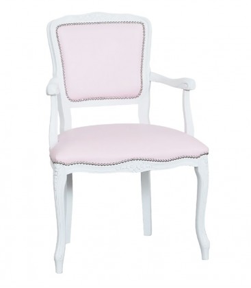 Poltrona Parigina in Legno Intarsiato Bianco e Ecopelle Rosa