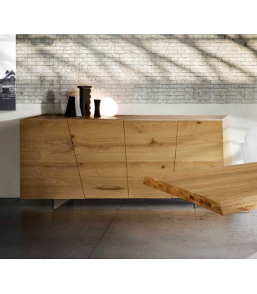 Credenza 4 ante Rovere nodato Finitura naturale piedi in vetro