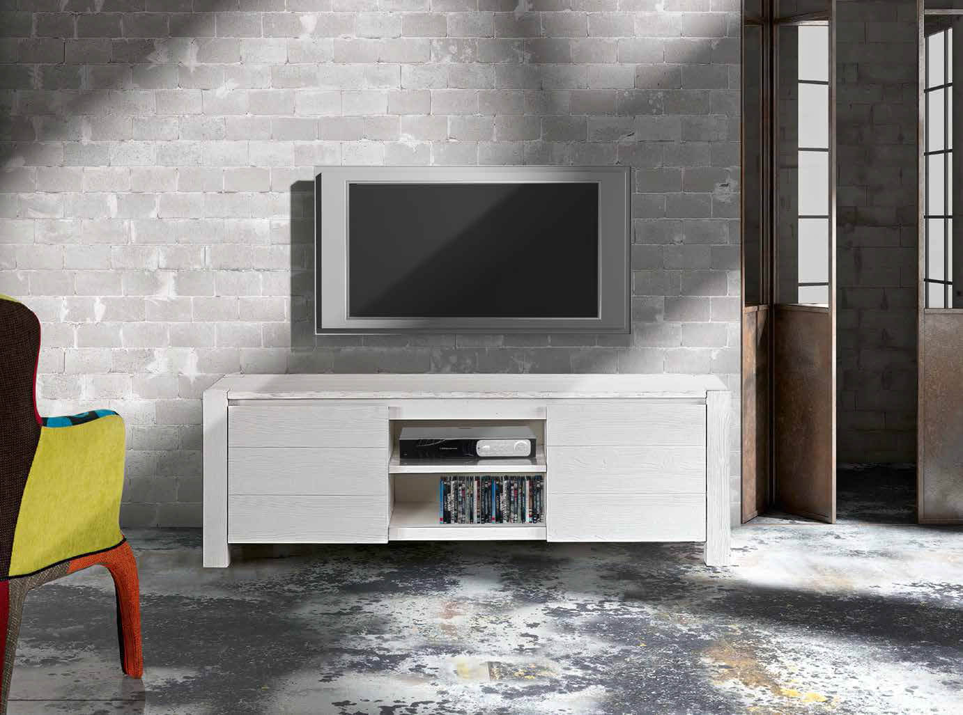 Porta tv abete bianco spazzolato