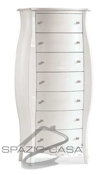 Cassettiera bombata laccata bianco