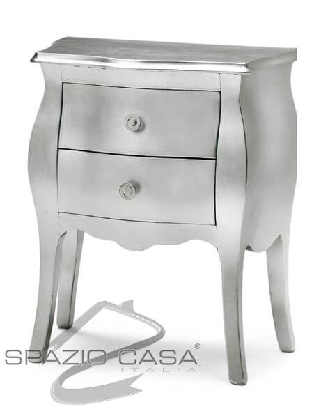 Comodino bombato foglia argento