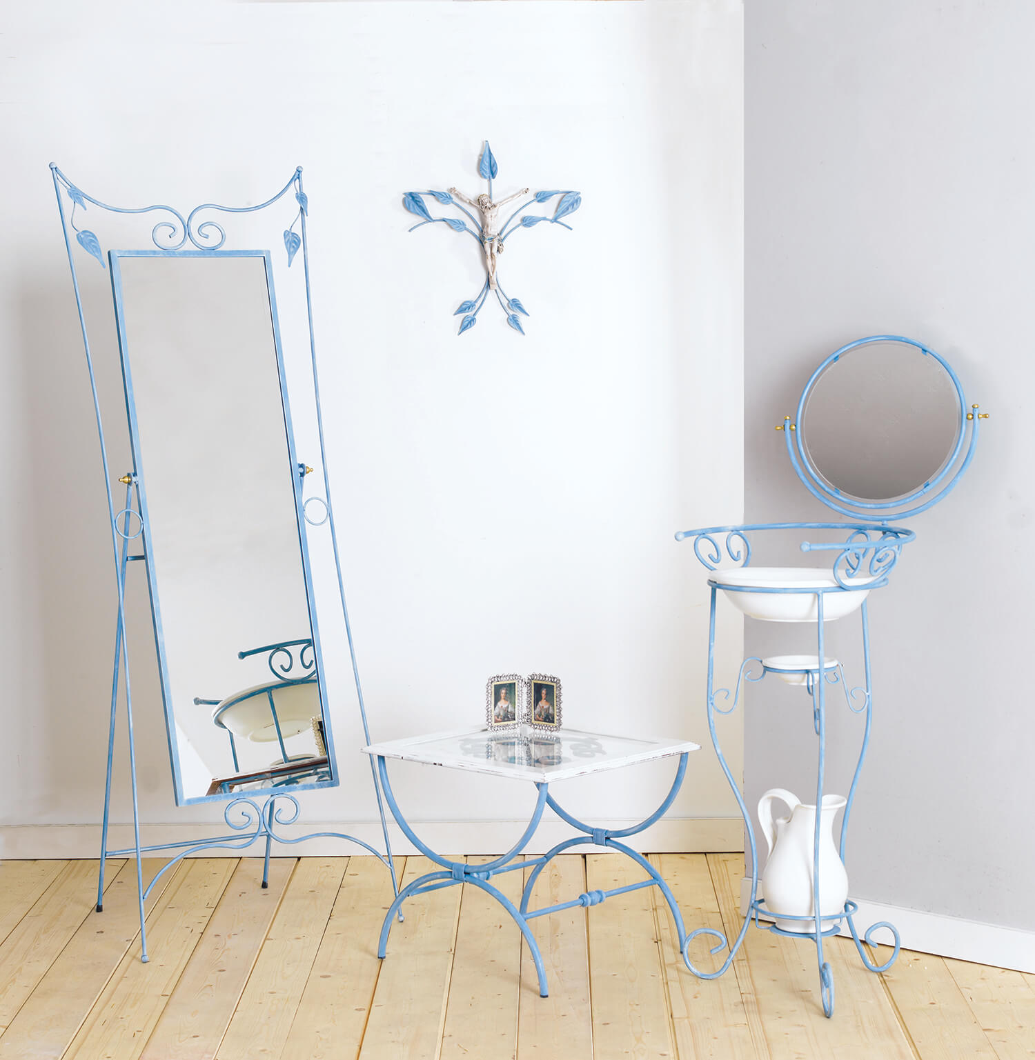 Set arredo ingresso azzurro shabby chic